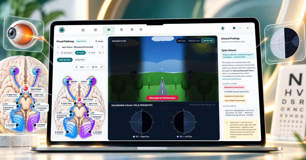Pupilla visual pathway simulator: the pathway from both eyes to the occipital cortex with a visual field defect display